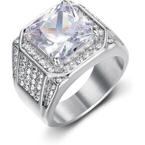 MIVEIVIA ICED OUT Big Cube CZ diamond Ring for men Wedding Rings for Men ring Hip Hop Stainless Steel ring Radiant Rings Bling Iced Out Jewelry Punk Ring Club ring Heavy Metal ring Party