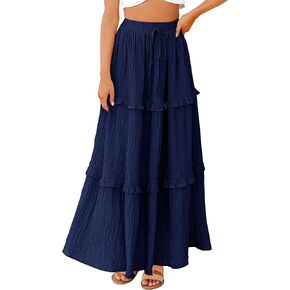 BTFBM Women's Long Summer Skirt 2024 Elegant High Waist Cocktail Party Wedding Guest Dress Flared A-Line Midi Skirts