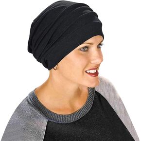 Women Stretchy Turban Hat Ladies Slouchy Sleep Cap Cotton Pleated Beanie Chemo Hat African Headwrap Long Curly Hair Skull Hat