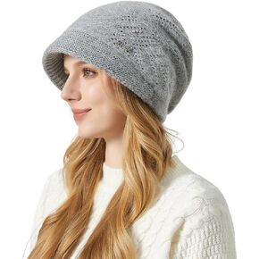 Slouchy Crochet Pearl Beanie Cap Brim Bill Visor Winter Slouch Baggy Hats Women