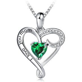 هدية عيد ميلاد الأم من Long Way I Love You Mom S925 قلادة على شكل قلب من الفضة الاسترليني