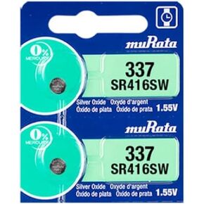 Murata 337 SR416SW Battery 1.55V Silver Oxide Watch Button Cell - Replaces Sony 337 (2 Batteries)
