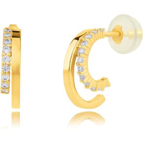 Solid 10K Yellow Gold Double Hoop Earrings for Women | Hypoallergenic Gold Hoop Earrings for Women with Silicone Backs by MAX + STONE
