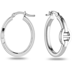LeCalla 925 Sterling Silver Lightweight Click-Top Oval Anchor Hoop Earrings for Women