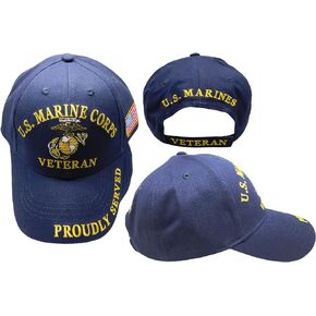 Marine Corps Veteran EGA Proudly Served USA Flag Navy Blue Cotton Adjustable Embroidered Baseball Hat Cap Officially Licensed CP00307