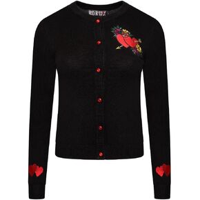 Ro Rox Heart Cardigan Leana Rockabilly Embroidery Knitted Long Sleeve