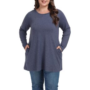 Shiaili Classic Plus Size Tunic Tops with Pockets Heather Long Shirt for Women