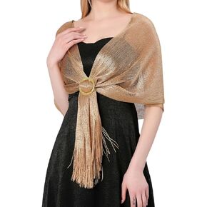 Ladies Glitter Metallic Wrap Cape Scarf Shawl with Tassels & Buckle for Women Evening Party Wedding Formal Proms Dress