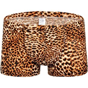 Mens Fashion Sexy Leopard Print U Convex Pouch Boxer Brief Underwear