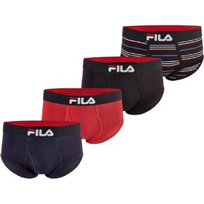 Fila Men's Regular Rise Brief Fly Front with Pouch, 4-Pack of Tagless Underwear