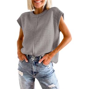 Women's Sleeveless Crewneck Sweater Tank Top Summer Autumn Rib Knit Tank Top