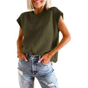 Women's Sleeveless Crewneck Sweater Tank Top Summer Autumn Rib Knit Tank Top