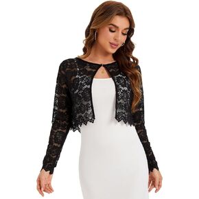 BENANCY Women's Elegant Sheer Floral Lace Shrug Cropped Bolero Cardigan