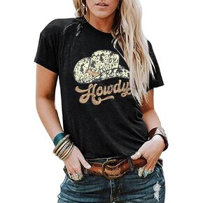 DUTUT Howdy Tshirt Women Country Southern Shirts Rodeo Cowgirl Western Shirt Honey Hat Leopard T-Shirt Summer Vintage Tees