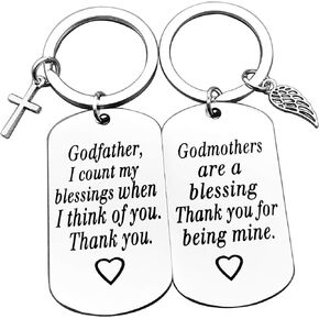Vadaka Mother's Day Gift Father's Day Gift Godparent Keychain Set Godparent Gifts from Godchild Godmother Godfather Keychain Keyring Christening Gift For Godmother Godfather Baptism Jewelry Gift