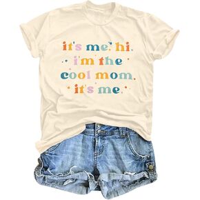 It's Me,Hi,I'm The Cool Mom,It's Me Shirt Women Mama Letter Print Tee Casual T-Shirt
