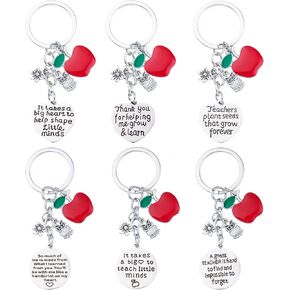 Teacher Appreciation Gifts for Women-6 pcs Teacher Keychain for Teachers Valentines Days Gifts for Best Teacher