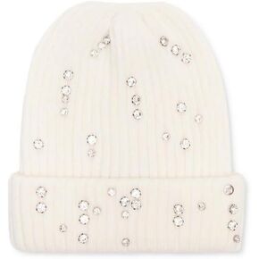 STEVE MADDEN Women's Ribbed Beanie with Stones, Ivory