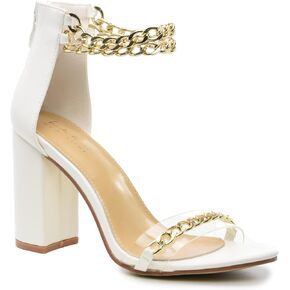 Nicole Miller Gabriella Womens Heeled Sandals - Round Open Toe Pumps with Ankle Chain Strap & Back Zipper - Stylish & Fashionable High Heel Sandal for Night Parties, & Weddings
