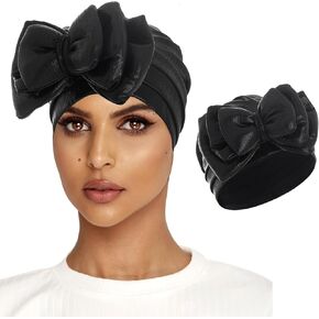 Bohend Big Bow Knotted Pleated Headwrap Cap Elastic Pre Tied Turbans Beanie Stretch Bonnet Women Headscarf Hat