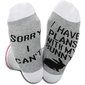 GJTIM 2PAIRS Sorry I Can't I Have Plans With My Bunny Socks Cute Adorable Easter Rabbit Funny Pet Lover Present