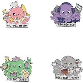 4 Pieces Cute Octopus Enamel Pins Set Funny Animal Painter Desserts Programmer Brooches Lapel Pin Cartoon Ocean Lapel Pins for Backpack Cloths Hats Decorations, Metal, no gemstone in Kuwait