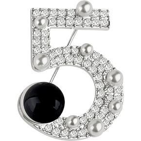 Fashion Jewelry celebrity designer inspired statement rhinestone number brooch pin for women (Black)