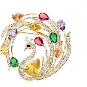 Exquisite Rhinestone Peacock Brooch Pin for Women Girls Gold Plated Fashion Red Green Crystal Bird Animal Brooches Lapel Pins Elegant Dress Accessories Christmas Thanksgiving Birthday Jewelry Gift Souvenir