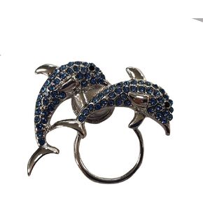 MANZHEN Blue Crystal Rhinestone Double Dolphin Brooch Magnetic Eyeglass Holder Nautical Jewelry in Kuwait