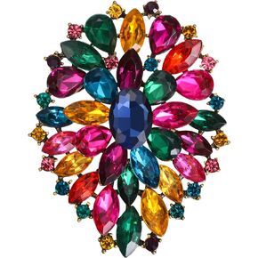 BriLove Women's Stunning Oval Crystal Rhinestone Marquise Cluster Brooch Pin for Wedding Party Prom