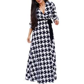 Lidardar Women's Plus Size Maxi Dress with Belt - Casual Summer Sundress with Flattering V-Neck and 3/4 Sleeves