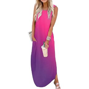 CHUNTIANRAN Women's 2023 Casual Loose Sundress Maxi Dress Sleeveless Summer Beach Long Dresses Tshirt Dress with Pockets