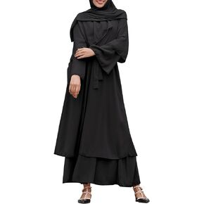 IDOPIP Abayas Muslim Dress for Women Long Sleeve Islamic Abaya Eid Dubai Kaftan Dresses Middle East Prayer Dress Chiffon Robe