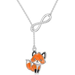 Adjustable Lariat Y Necklace 925 Sterling Silver Panda/Fox Pendant Necklace Cute Animal Jewelry Women Girls Gift, 18+2 Chains (with Gift Box)