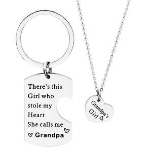 Grandpa Granddaughter Gift Set There's This Girl Who Stole My Heart She Calls Me Pop Pop Papa Grandpa Keychain Grandpa and Me Jewelry Set