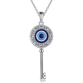 Key Necklace 925 Sterling Silver Evil Eye Tree of Life Necklace Abalone Shell Tree of Life Pendant Celtic Evil Eye Jewelry for Women Girls
