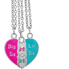 MA&SN 3 Piece Mom Sister Necklace Enamel Big Sister Little Sister Mom for Women Girl Mothers Day