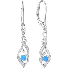 Aprila Created Opal Earrings 925 Sterling Silver Leverback Drop Dangle Earrings with 5A Cubic Zirconia Jewelry Gift for Women