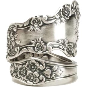 Adjustable Spoon Rings For Women Men Silver Vintage Flower Boho Retro Statement