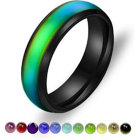 Tobestu 6mm Stainess Steel Band Temprature Sensitive Color Changing Mood Rings for Men Women, His Her Black Rose Gold Plated Anniversary Wedding Birthday Band Rings for Gilfriend Boyfriend Y1854-2D