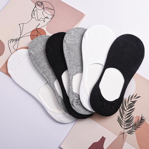 جوارب Jspupifip No Show للسيدات، 6 أزواج قصيرة مانعة للانزلاق من الجوارب القطنية غير المرئية للنساء جوارب مسطحة مضادة للانزلاق (3 ألوان) in Saudi Arabia