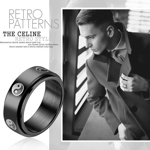 Stainless Steel Tai Chi Yin Yang Spinner Ring for Men Women, Black Fidget Rings Band Promise Wedding Band Jewelry Gifts in Saudi Arabia