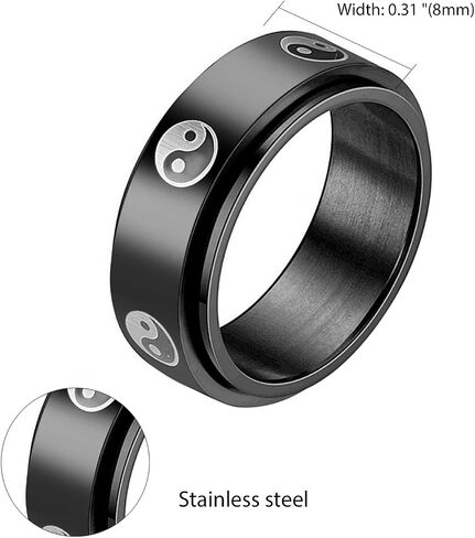 Stainless Steel Tai Chi Yin Yang Spinner Ring for Men Women, Black Fidget Rings Band Promise Wedding Band Jewelry Gifts in Saudi Arabia