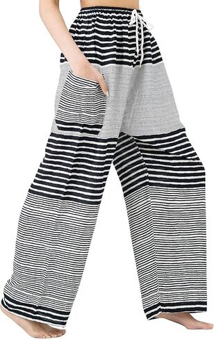 B BANGKOK PANTS سراويل حريم للنساء ملابس هيبي بوهو برباط مع جيوب in Kuwait