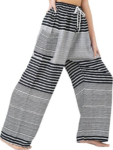 B BANGKOK PANTS سراويل حريم للنساء ملابس هيبي بوهو برباط مع جيوب in Kuwait