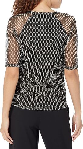 DKNY Women's Short Sleeve V-Neck Mesh Ruched Knit Top in Saudi Arabia