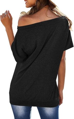 Women's Off The Shoulder T Shirts Summer Short Sleeve Blouse Tops with Pockets in Saudi Arabia
