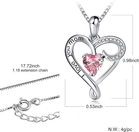 هدية عيد ميلاد الأم من Long Way I Love You Mom S925 قلادة على شكل قلب من الفضة الاسترليني in Saudi Arabia