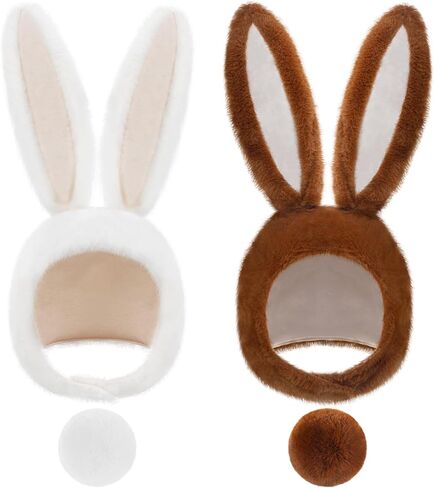 4 Pcs Easter Adult Bunny Hat Bunny Tail Plush Bunny Hood Rabbit Ears Jumbo Bunny Tail Women Costume Cosplay Gift Soft Warm White Brown in Saudi Arabia