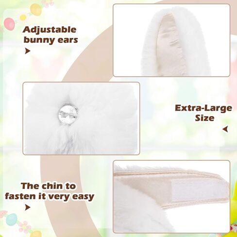 4 Pcs Easter Adult Bunny Hat Bunny Tail Plush Bunny Hood Rabbit Ears Jumbo Bunny Tail Women Costume Cosplay Gift Soft Warm White Brown in Saudi Arabia
